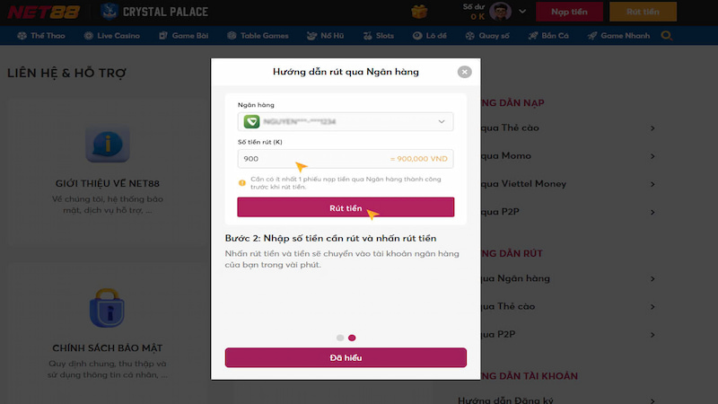 Rút tiền tại nhà cái Net88 rõ ràng và nhanh chóng.